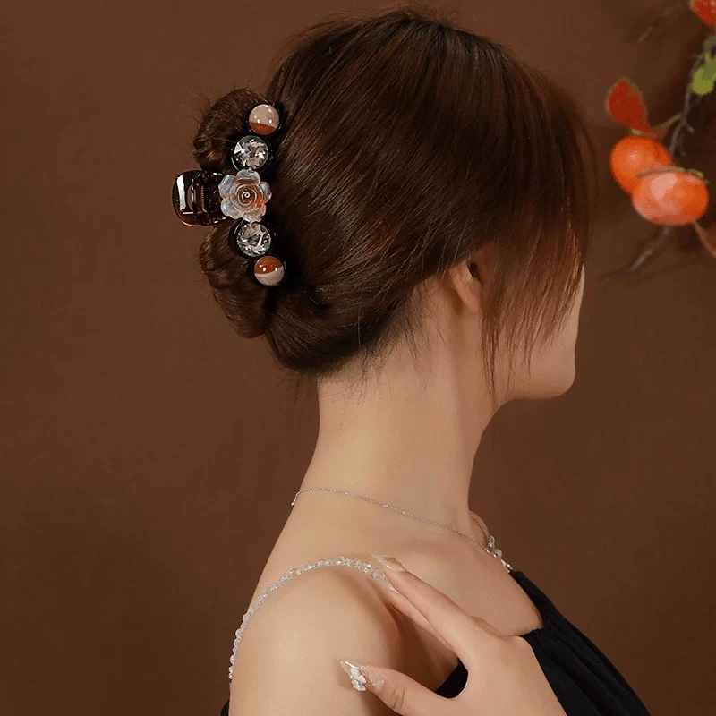 精致晕染花朵抓夹女2025新款高级感气质水钻后脑勺夹子头饰发夹