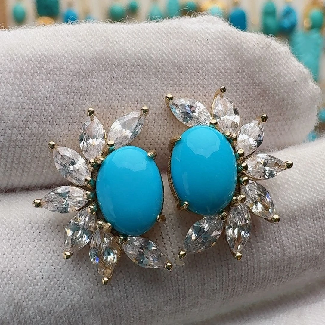 绿松石未镶嵌耳饰