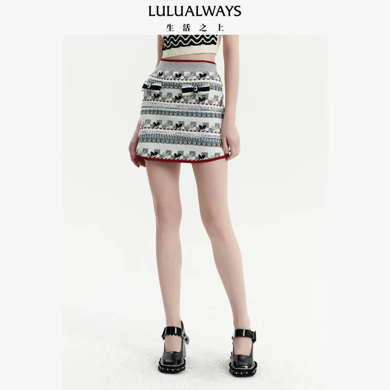 LULUALWAYS23春新款休闲可爱白色针织短半裙LOA0027