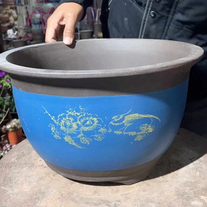 紫砂36蓝色山水花盆