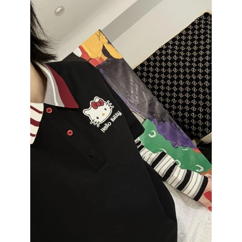 猫咪领口拼接条纹长袖卫衣  J25CX064