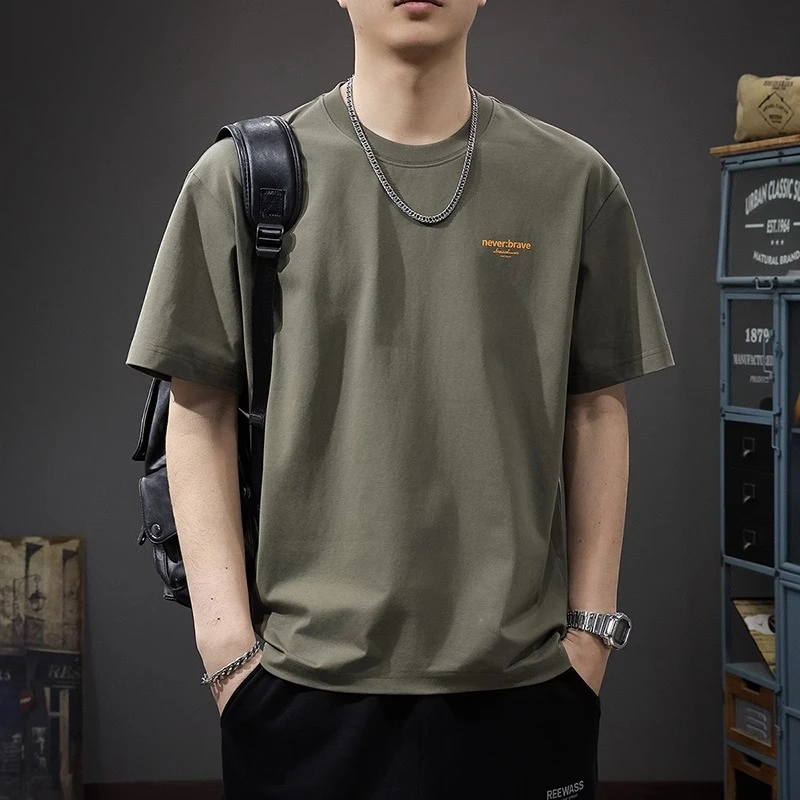 LEIGHZ/雷茨2025新款重磅短袖t恤男宽松夏季薄款美式印花半袖体恤