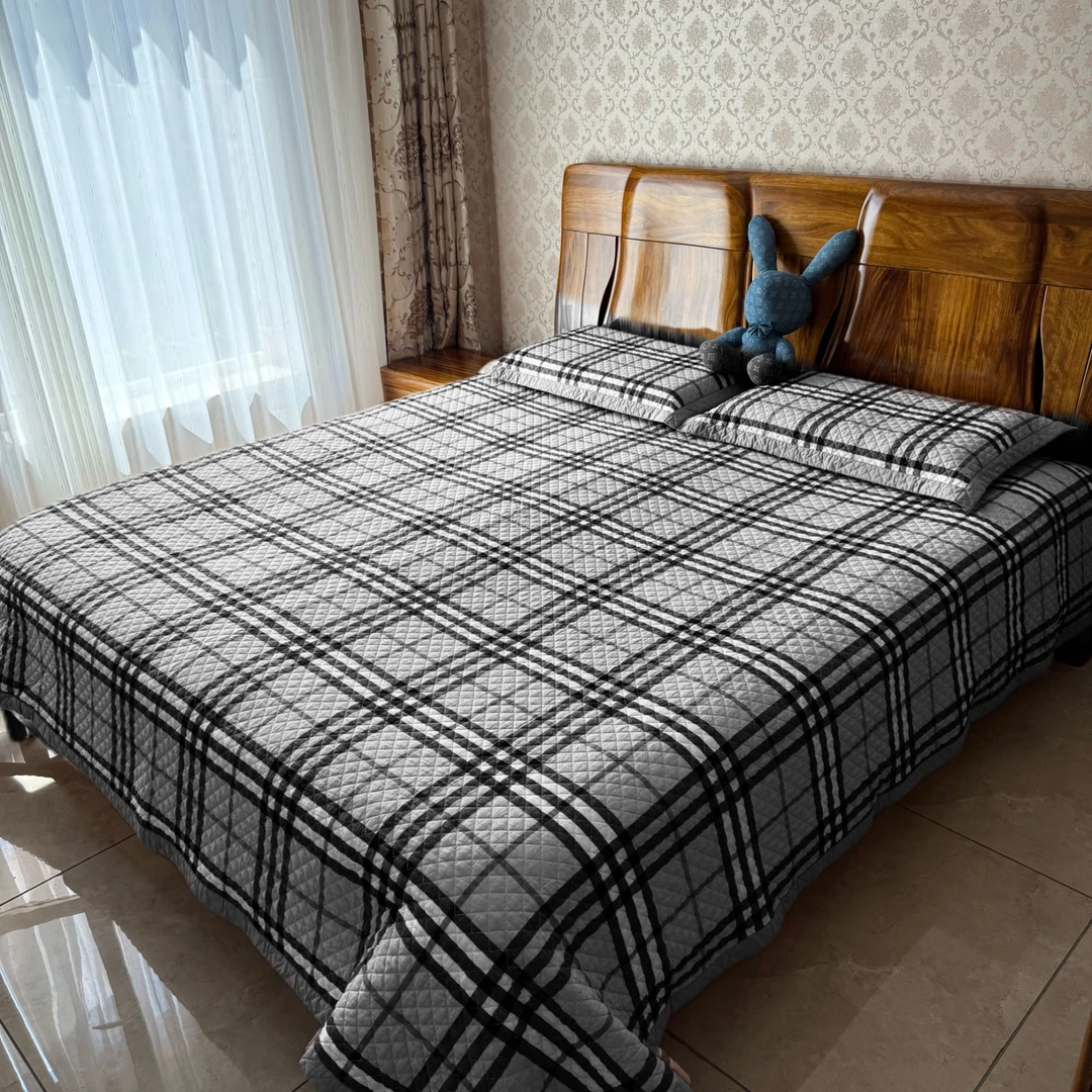 于姐推荐【米大格子床盖三件套】全棉色织格子床盖三件套床上铺盖