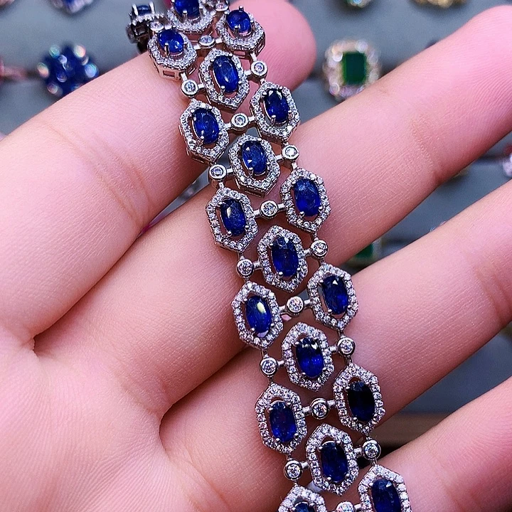 银S925镶嵌蓝宝石手链