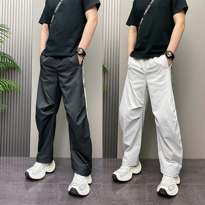 2025年秋季新款潮牌韩版痞帅高街条纹青年男士休闲直筒阔腿长裤子