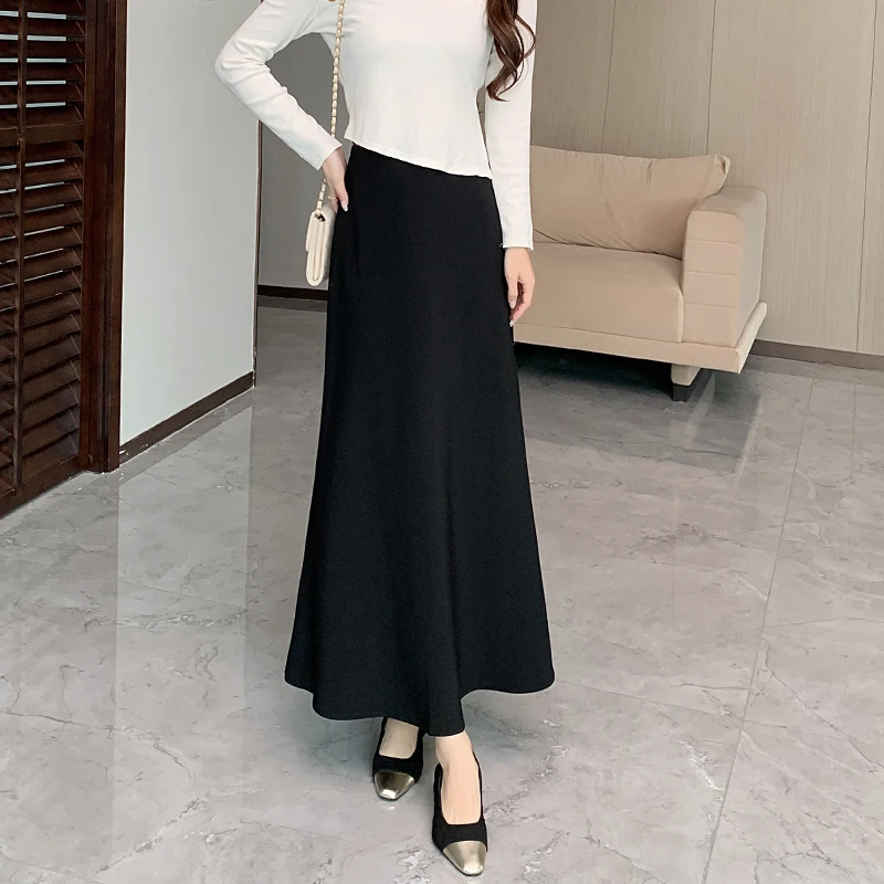 西装鱼尾半身裙女春夏2025新款气质高腰a字裙小个子中长裙黑色