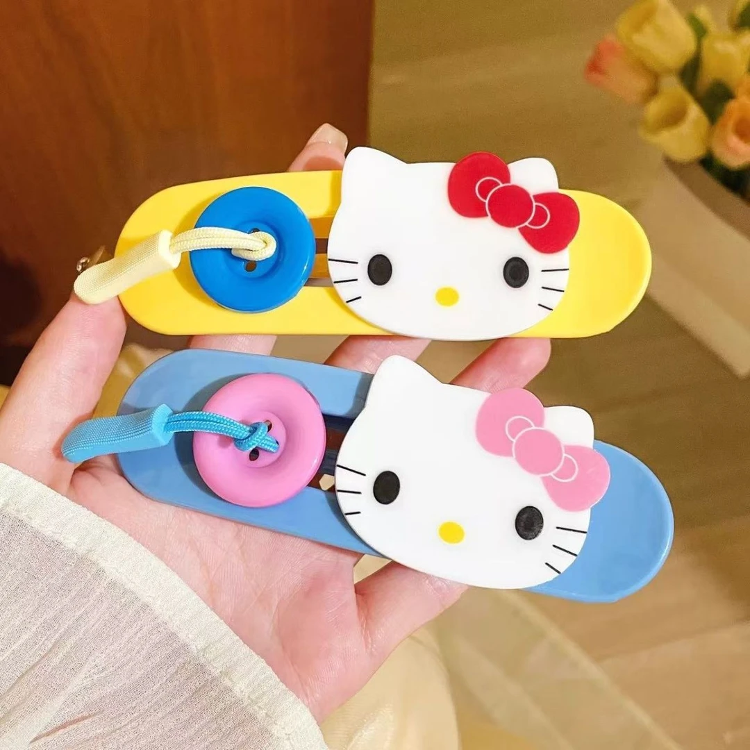 撞色KT猫—少女星球咪纽扣发夹侧边鸭嘴夹半扎刘海夹子发抓发饰品