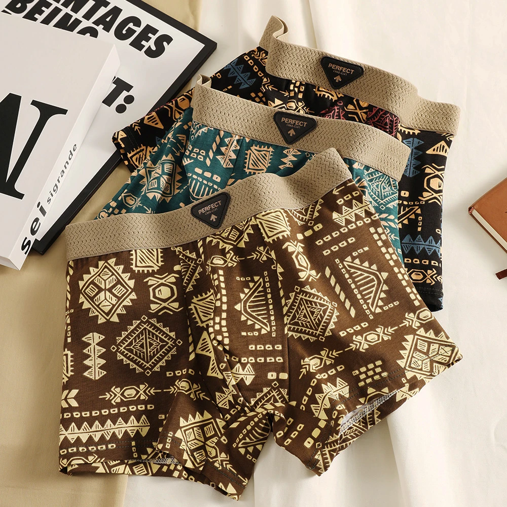 美式潮流复古男士内裤个性阿玛雅印花棉中腰平角裤短裤