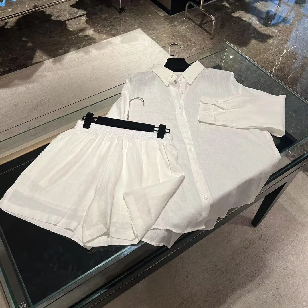老钱风简约高级宽松衬衣短裤套装