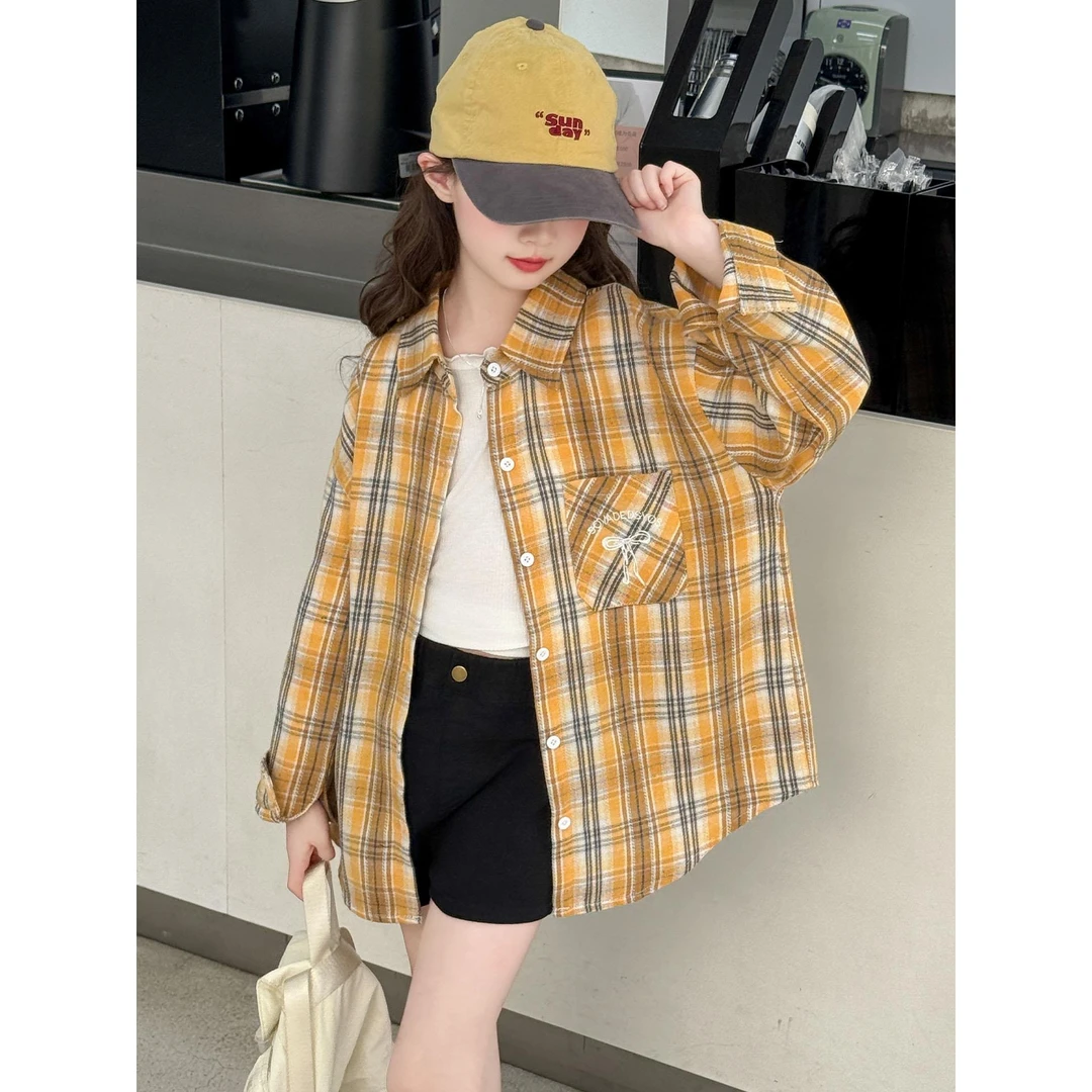 女童格子衬衫春秋款2025新款女孩大童韩系休闲衬衣儿童秋装上衣潮