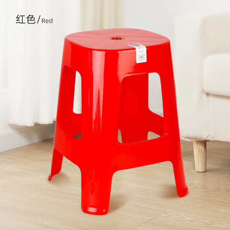 货号136塑料圆方凳子家用加厚客厅餐桌凳可叠放红色板凳时尚高凳