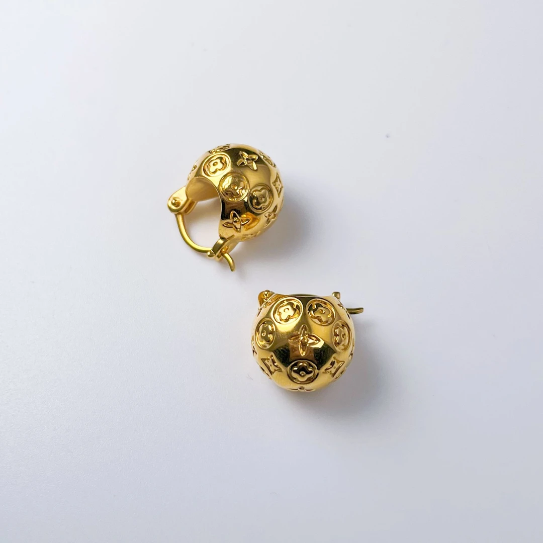 【老花圆球】足金999黄金5D无氢工艺时尚老花圆球耳扣