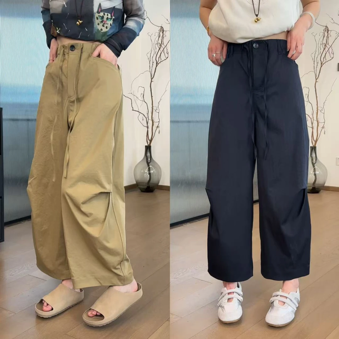 极简风百搭伞兵休闲裤女夏季薄款透气高腰九分裤宽松直筒阔腿裤