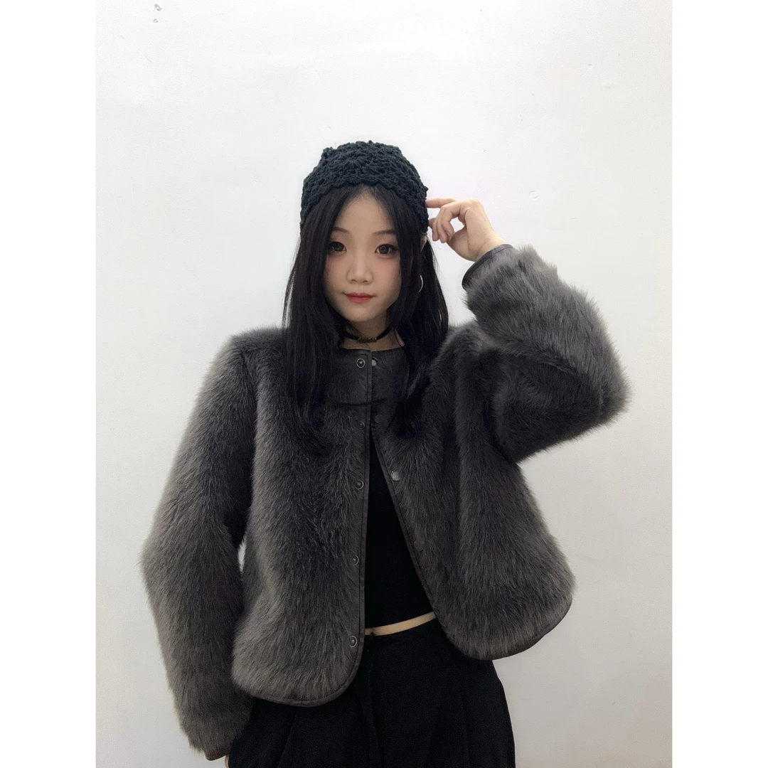 网红秋冬百搭淑女风韩系miu系小香风环保草毛毛外套短款女（2511）