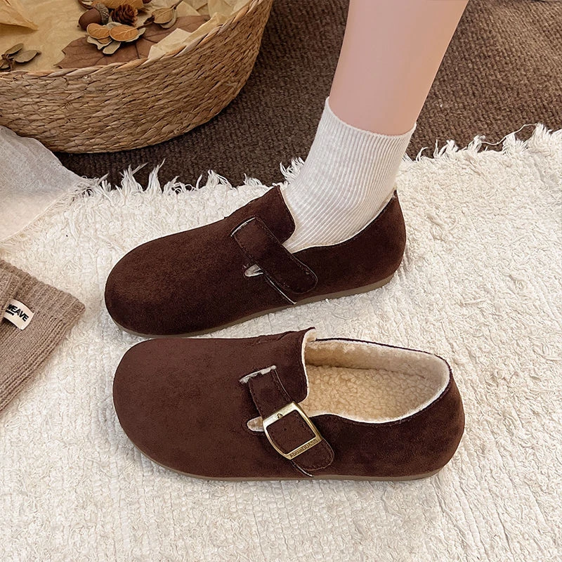 加绒复古软底博肯豆豆单鞋棉鞋女2025年新款秋冬季全包平底勃肯鞋