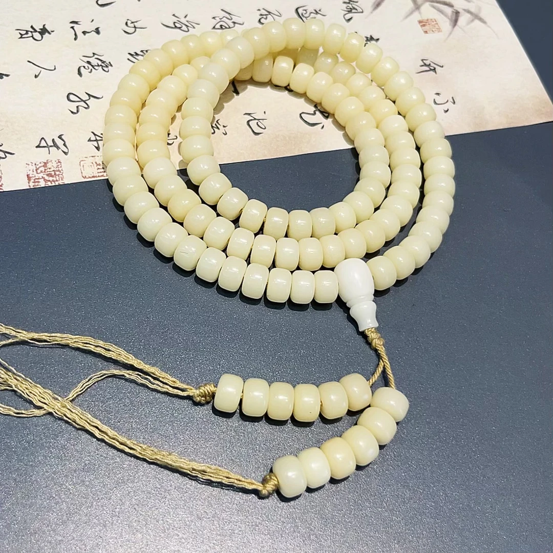 天然老料老菩提根手串多圈正品奶油料108颗药片珠三通款脖挂