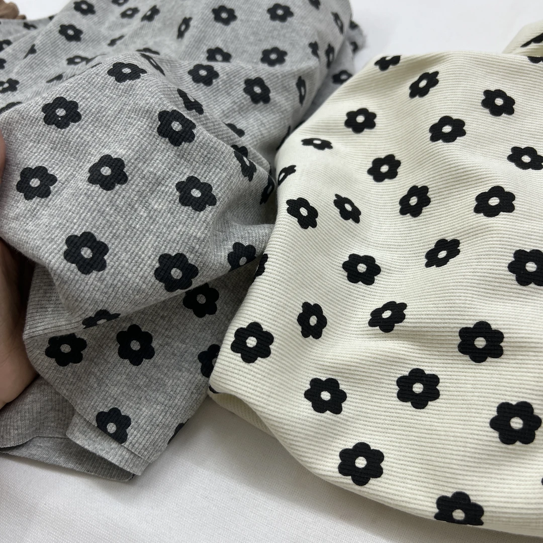 043纯棉韩系高级感山茶花坑条弹力针织秋衣秋裤面料一米【幅宽1.2】