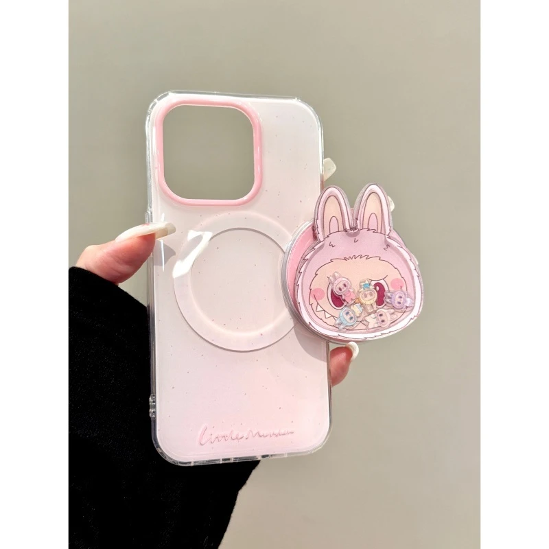 适用苹果iphone16promax呲牙小怪兽15pro磁吸14支架13摇摇手机壳