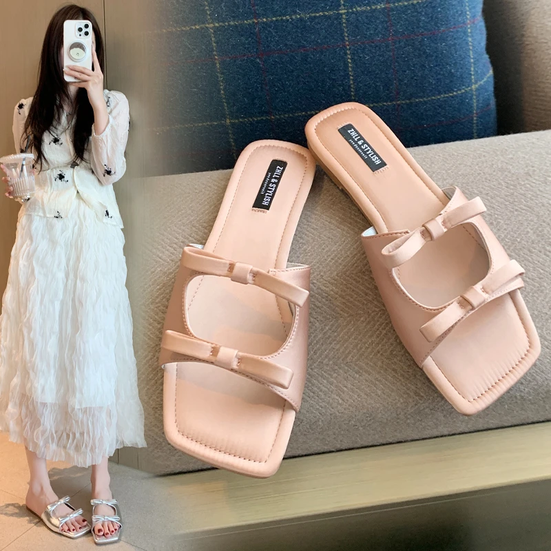 银/粉/黑三色凉鞋女夏外穿平底凉拖鞋银色海边沙滩鞋宽脚胖脚大码