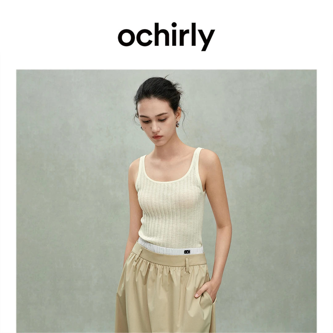 OCHIRLY欧时力 100%羊毛坑条毛织背心女吊带外穿修身2025夏季新品