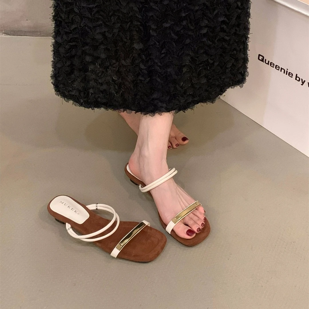 小众坡跟一字带凉鞋仙女鞋子外穿2025新款夏季配裙子细带罗马凉鞋