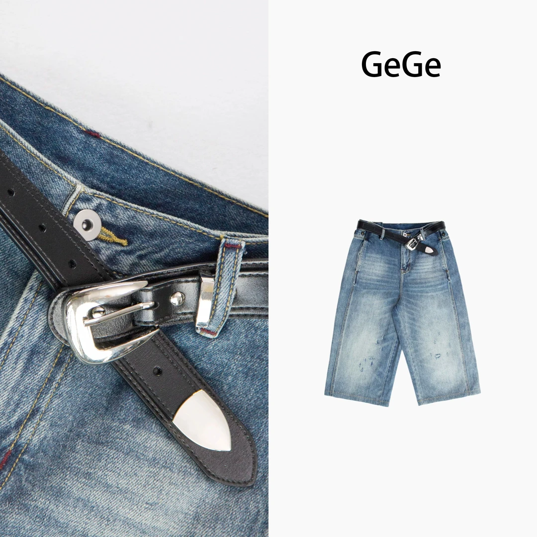 【格格专属】LE SHERO显瘦蓝色牛仔8分裤