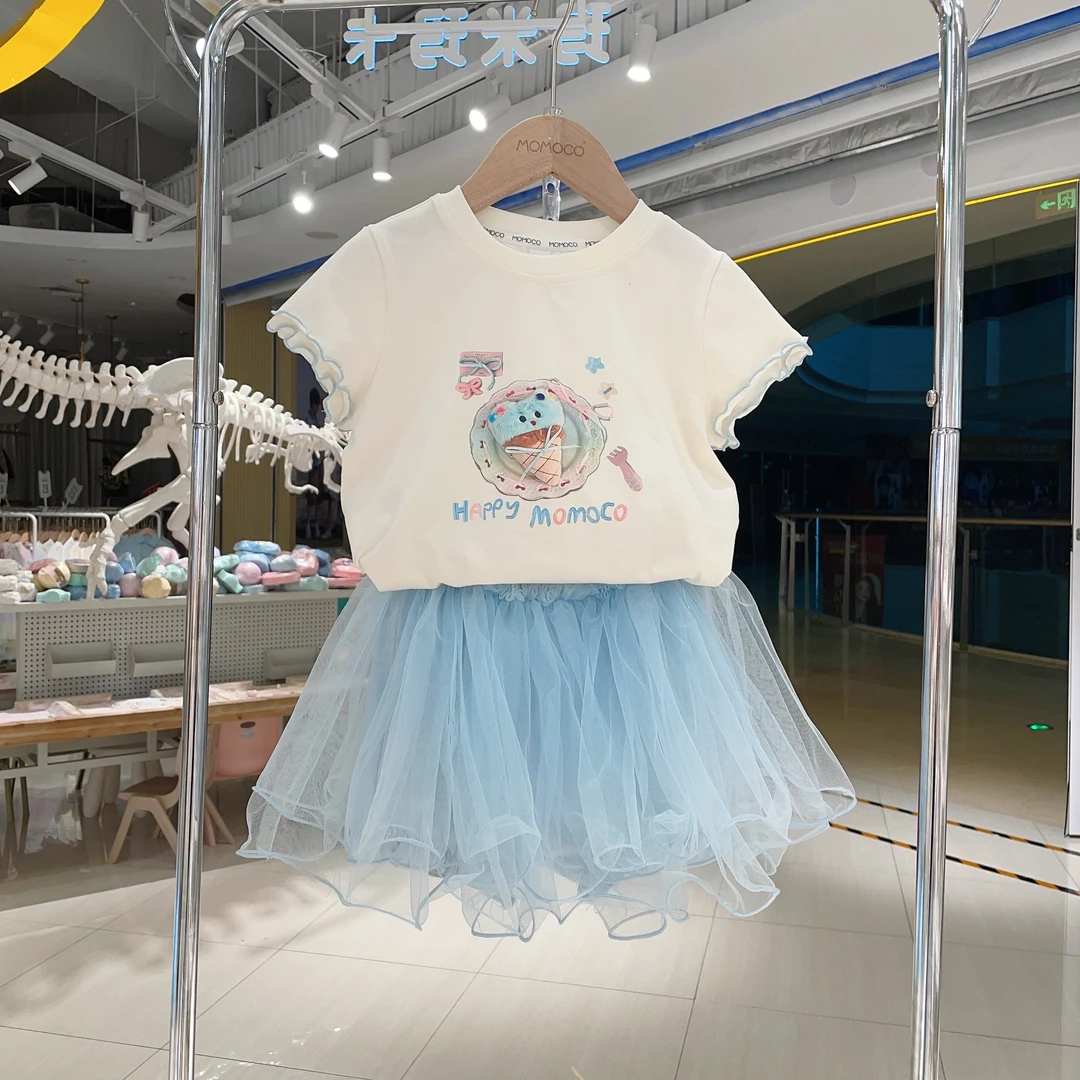 MOMOCO女童夏季欧若风时尚可爱卡通冰淇淋T套装两件套77630580048