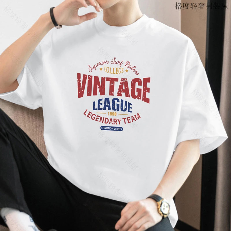 夏季新款重磅宽松纯棉男士短袖t恤美式上衣圆领潮流男装学生半袖