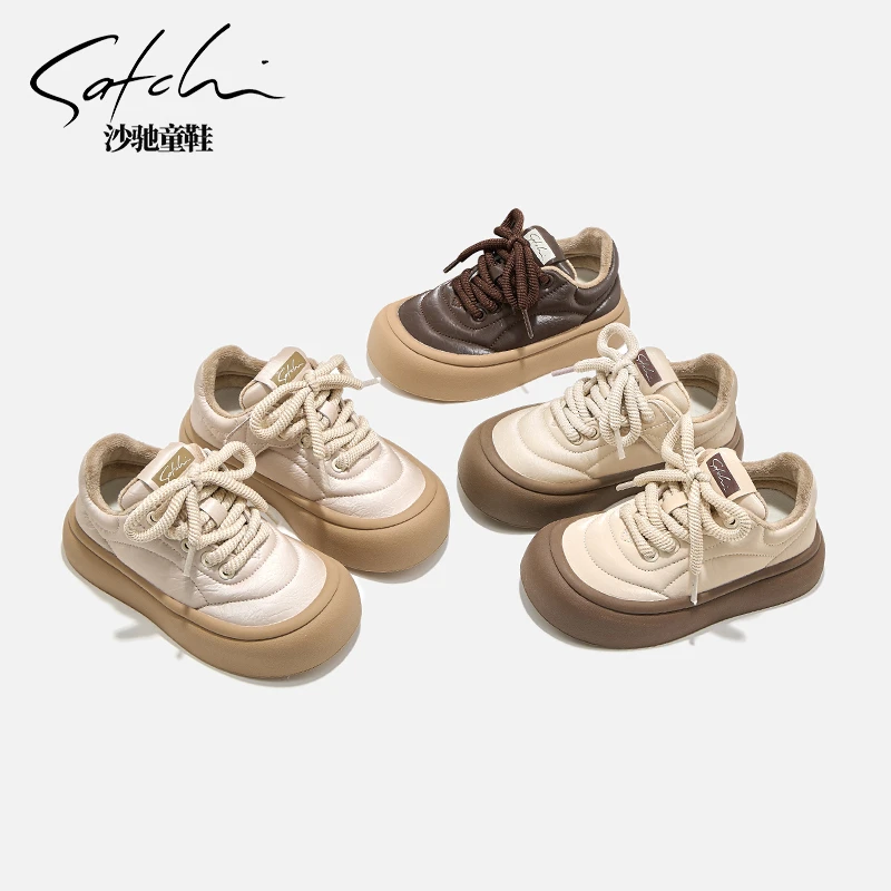 【初冬系列】沙驰童鞋加绒板鞋时尚面包鞋冬季新款男女童鞋24797