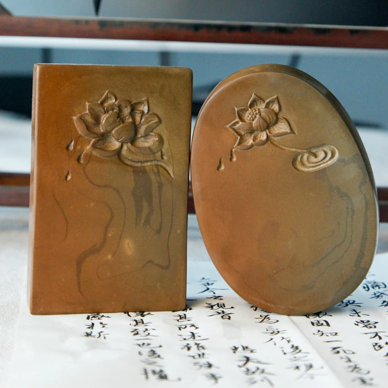 绛州澄泥砚《出水芙蓉系列》文房四宝中的砚采用古法柴烧大师手作