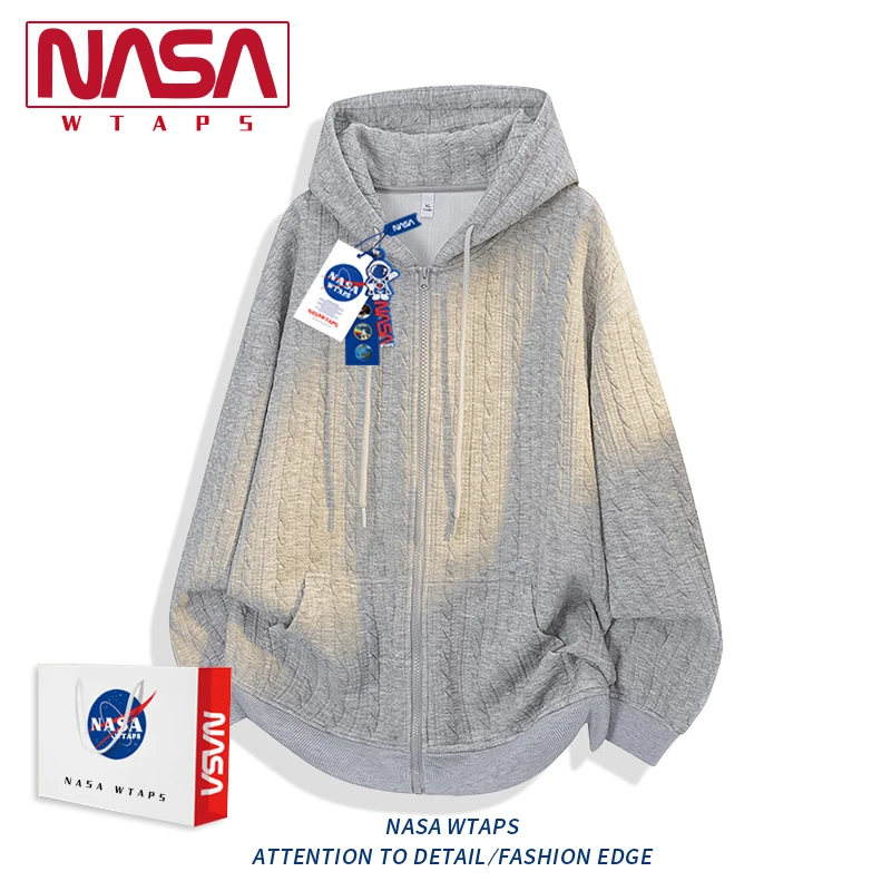 NASA WTAPS美式休闲秋季简约宽松休闲长袖连帽卫衣男士上衣外套男