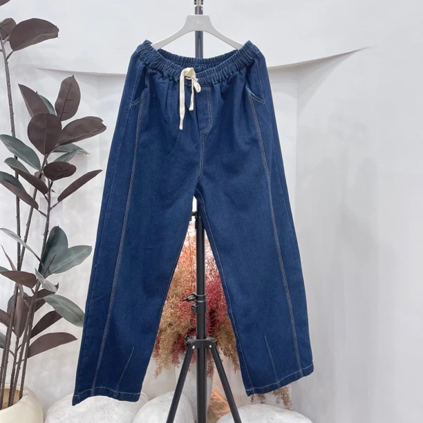 272欧货爆款普洗蓝明线装饰牛仔裤女