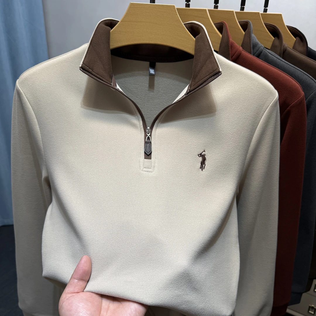 VIATEMSIARY重磅双面德芙绒半高领卫衣男秋冬保暖磨毛内搭打底衫