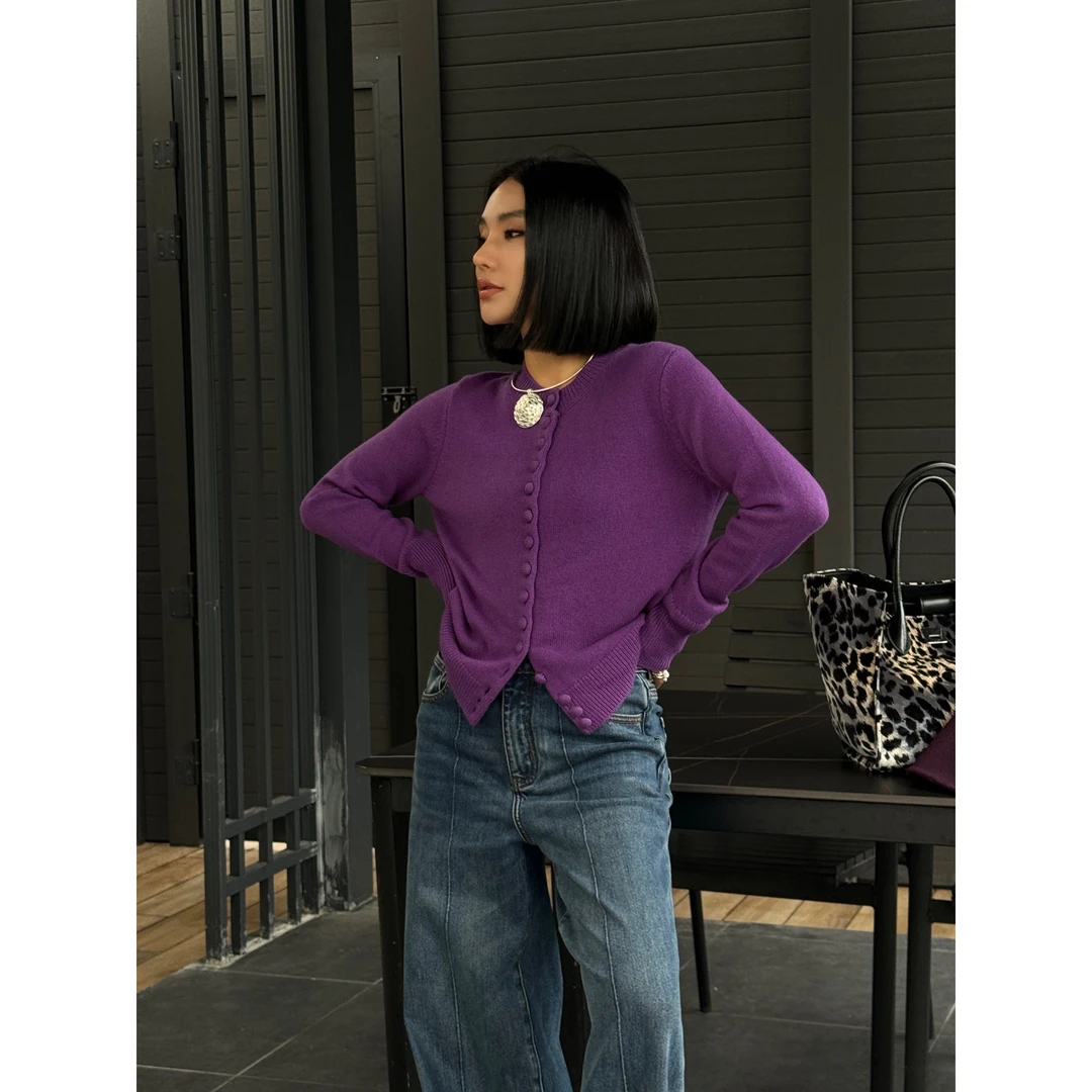 【妙妙精选】HUANGNAJI多粒扣秋冬圆领休闲百搭羊毛开衫上衣2927