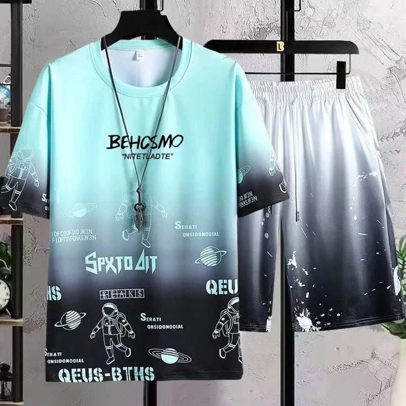 夏季运动服套装男孩青少年潮流短袖短裤初中高中学生大童帅气男装