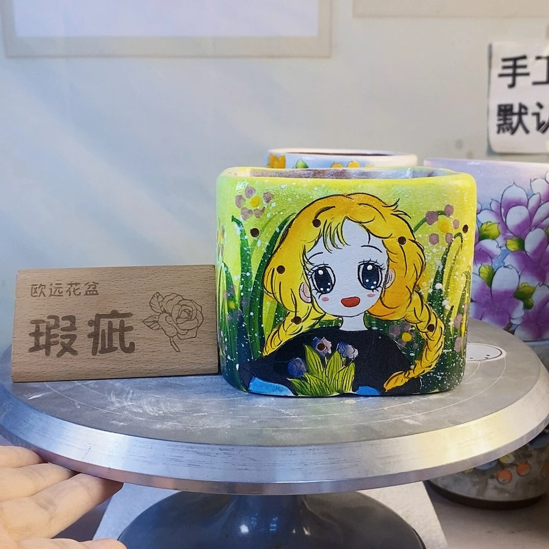 紫砂花盆红陶手绘花盆