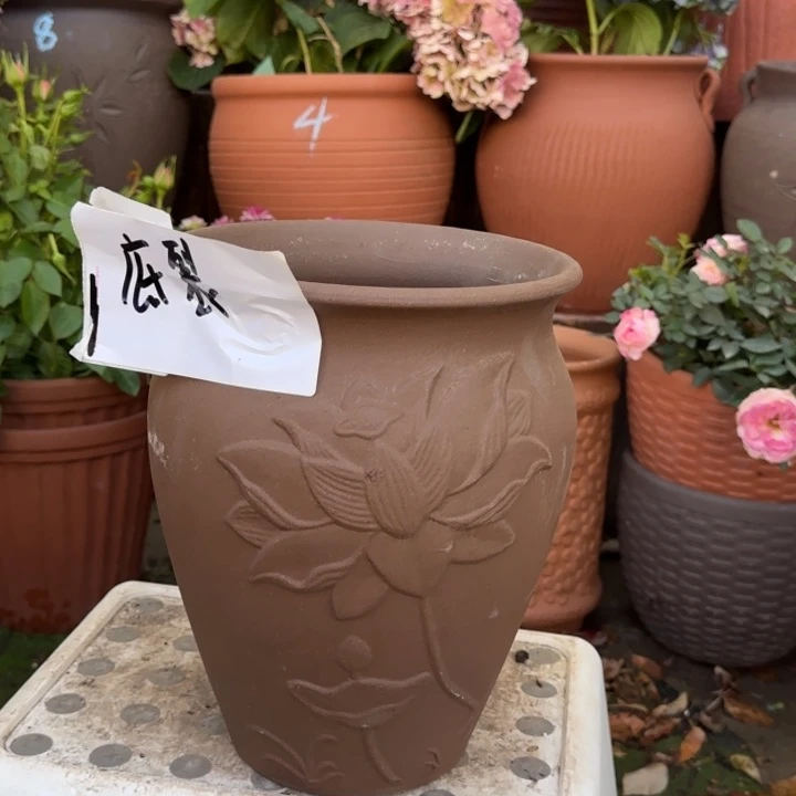 紫砂花盆口21高27宜兴紫砂瑕疵炸底