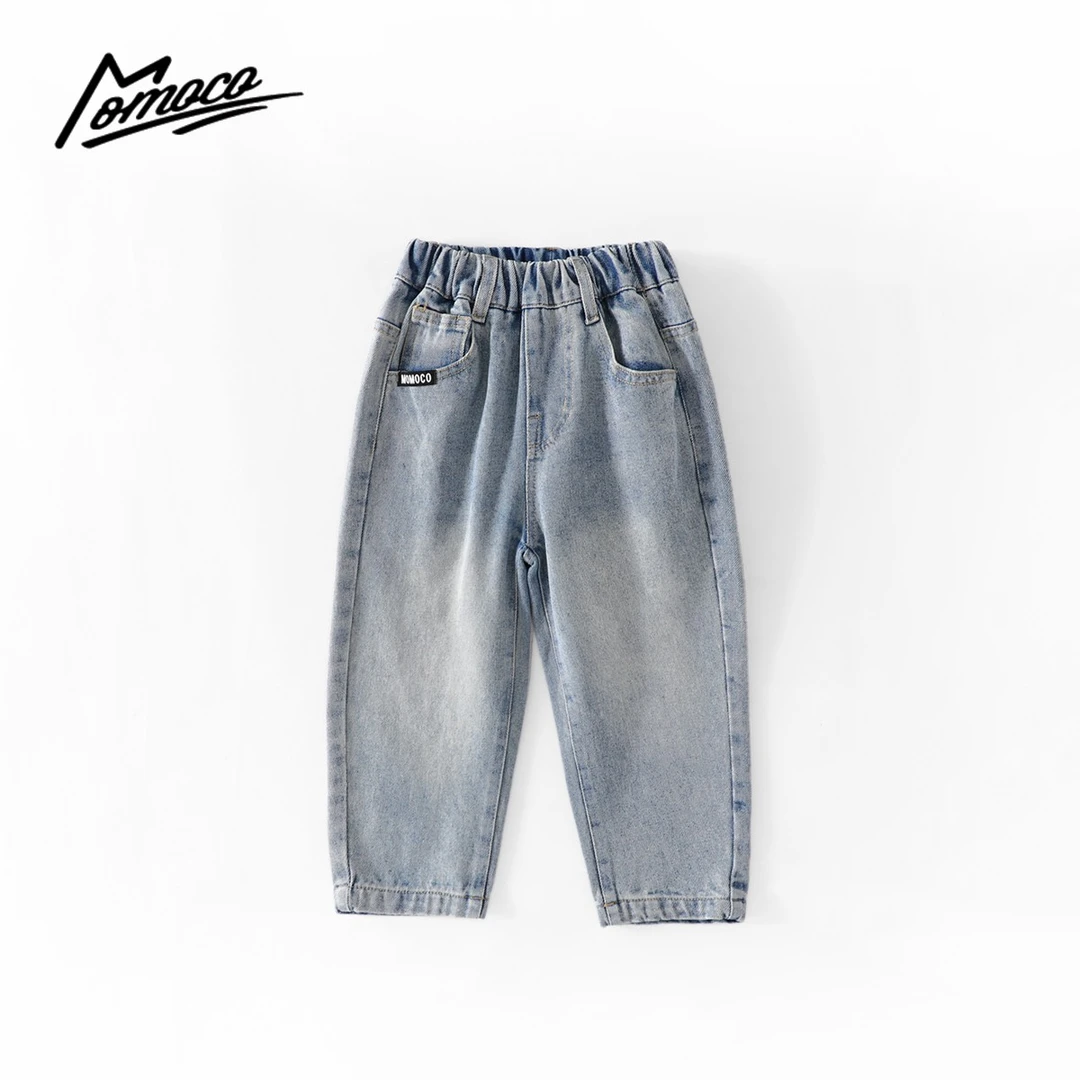 MOMOCO2025款春季男童潮流印花休闲儿童百搭牛仔裤77130350006