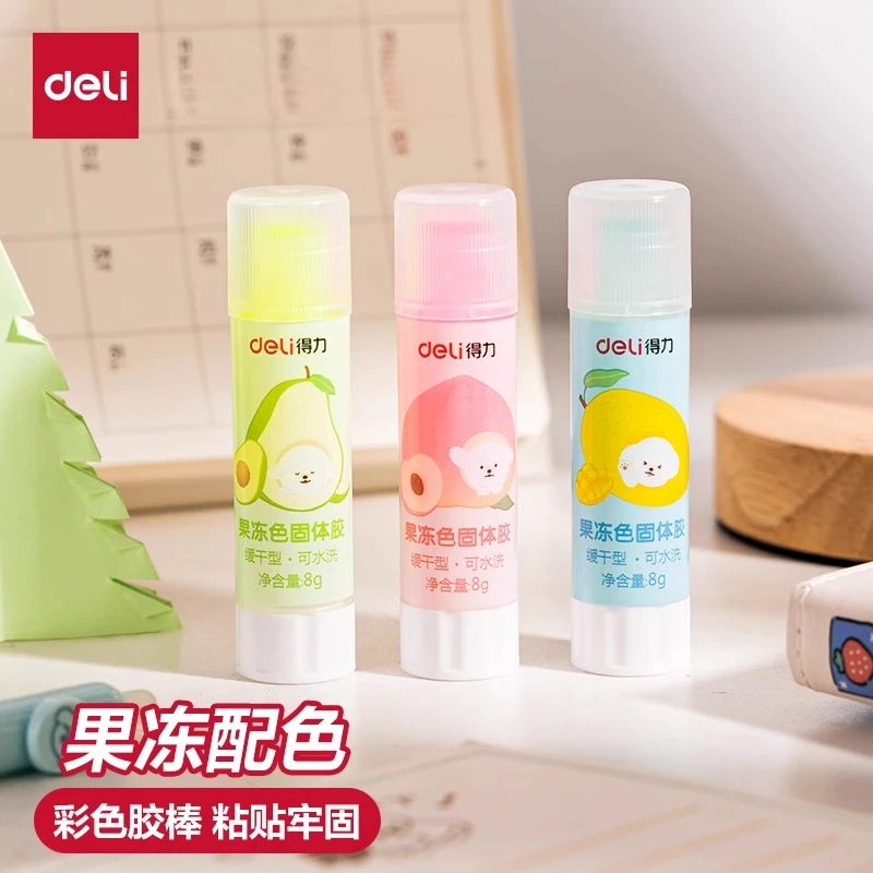 得力果冻胶棒固体胶学生用糖果色高粘度8g透明15g儿童幼儿园21g