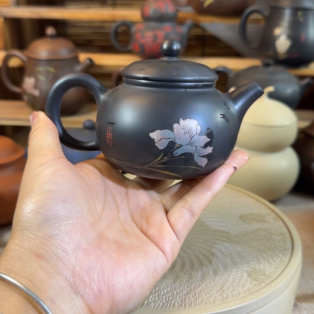 建水紫陶全品全手工壶彩填书法180-200cc