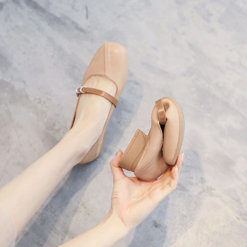 2025春秋新款透气皮鞋玛丽珍鞋休闲低跟小跟豆豆鞋