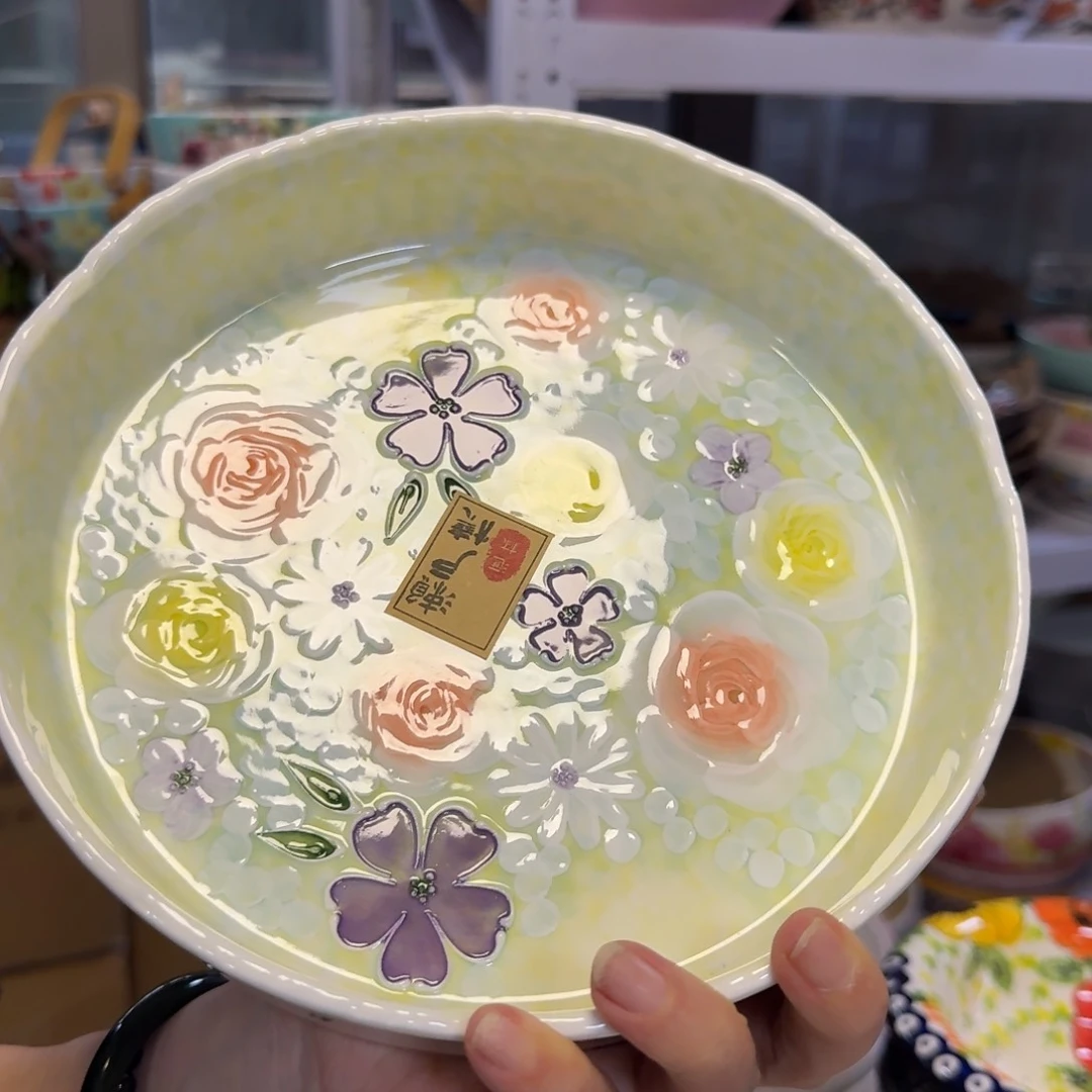陶瓷8英寸月季花复古盘一只
