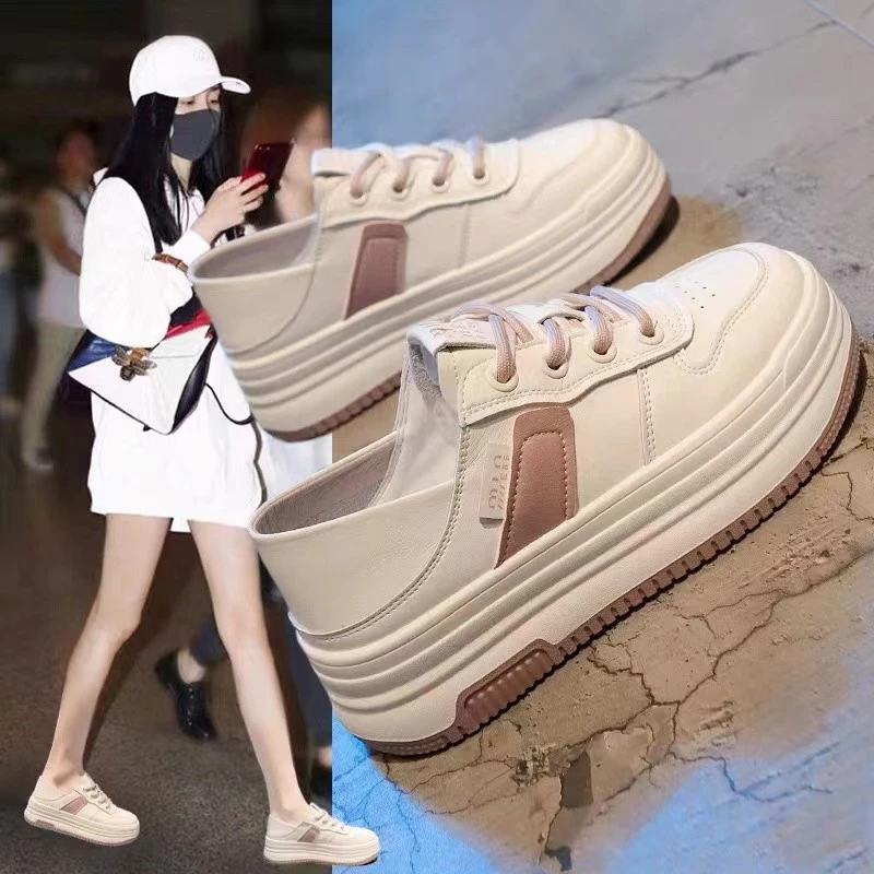 A09断码女鞋时尚百搭春季薄款皮面女板鞋韩版系带白鞋白鞋休闲鞋