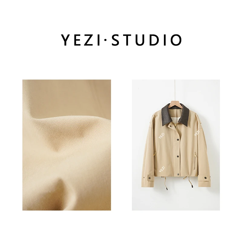 【黑金时代】B.V同款可拆卸编织牛.皮领工装风衣外套25110011