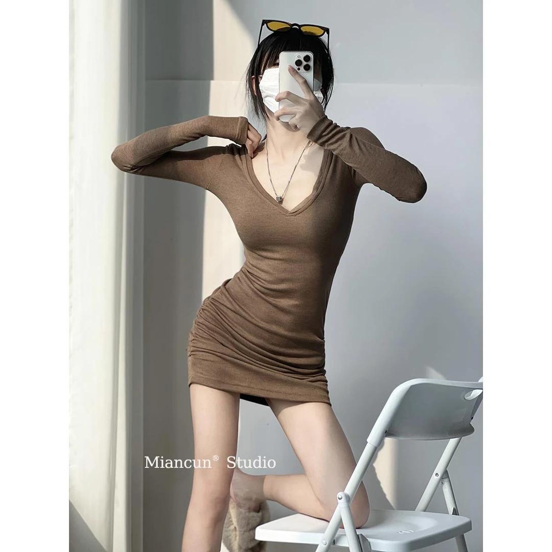 原创设计美拉德式短裙辣妹褶皱包臀T恤裙修身显瘦连衣裙女打底裙