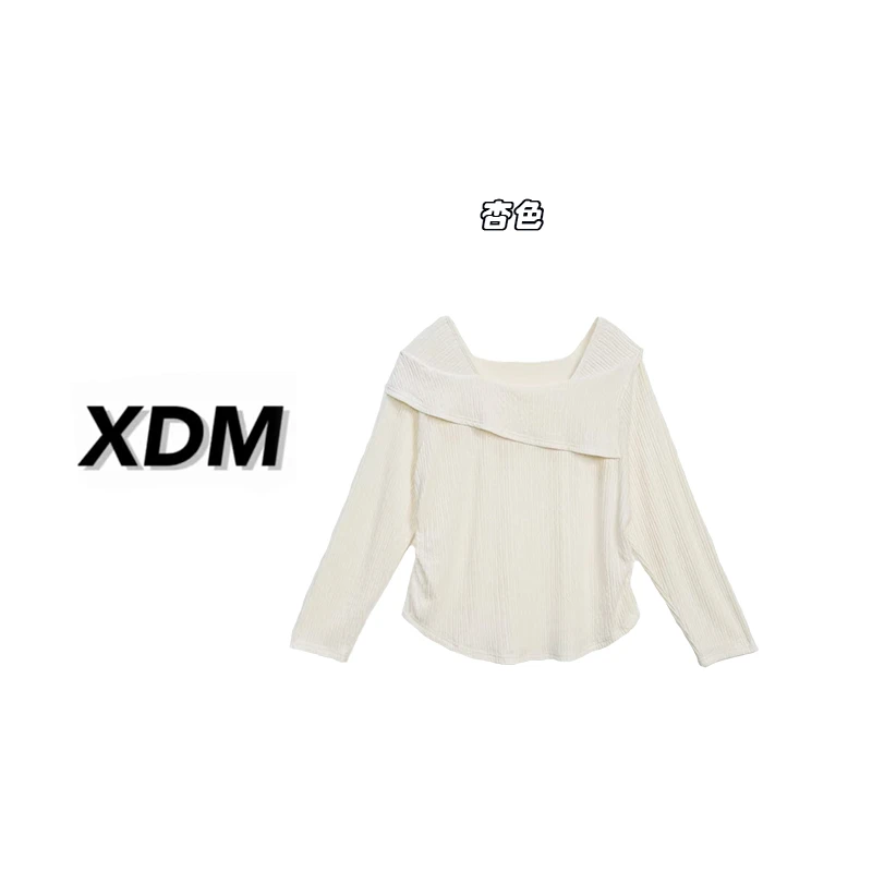 高级感一字肩正肩长袖T恤女2025春季大码胖mm内搭打底衫上衣3098