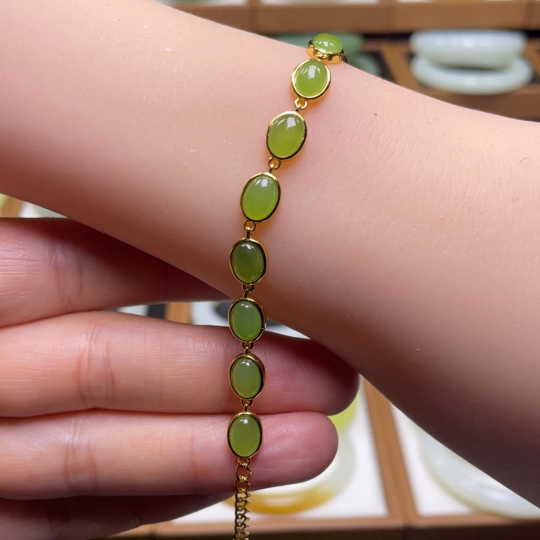 和田玉手链银S925镶嵌180