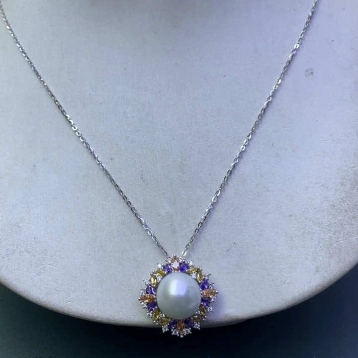 淡水珍珠项链银S925镶嵌一***子