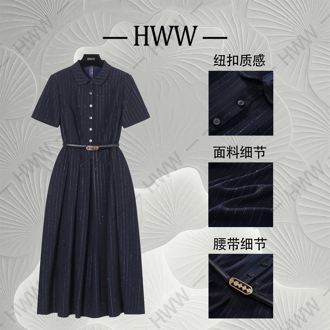 【赫尔温】设计款墨蓝色时尚收腰显瘦连衣裙DHZFF52036