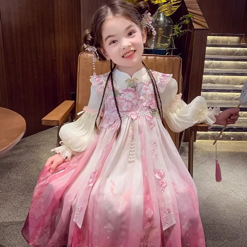 女童连衣裙春装2025新款小女孩新中式国风裙子儿童汉服绝美公主裙